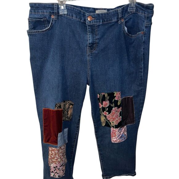 LOGO Limited Edition Lori Goldstein Velvet Patch Boyfriend Denim Jeans Size 20WP - Picture 1 of 13